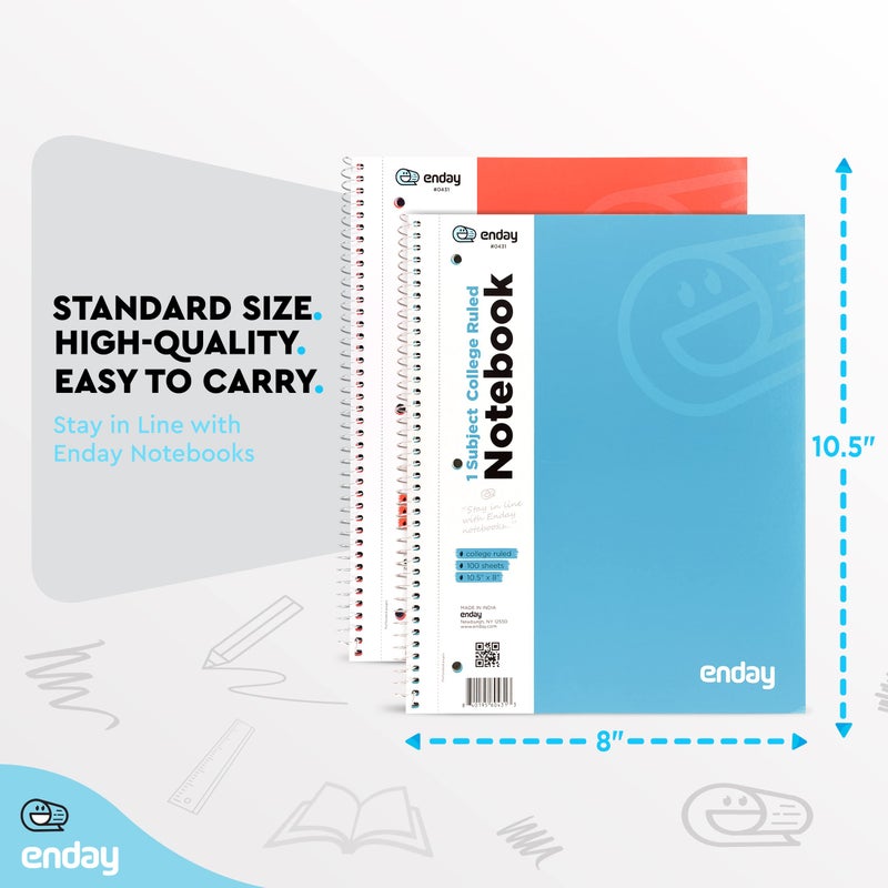 Enday College Ruled Notebook, 1 Subject Notebook College Ruled, Hardcover Spiral Bound Notebooks for School and College, 70 Sheets lined Notebook (6 Pack) - Image 5